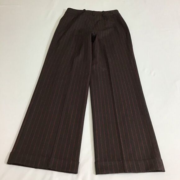 Lafayette 148 New York Chocolate Brown Pinstripe Wide Leg Trouser Pants Size 6 - Picture 5 of 11